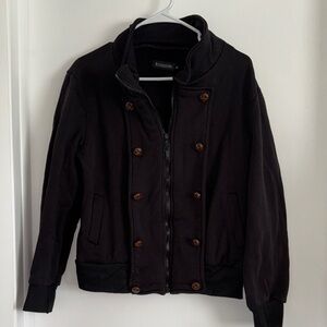 Reverieuomo Black Double-Breasted Jacket with Brown Buttons